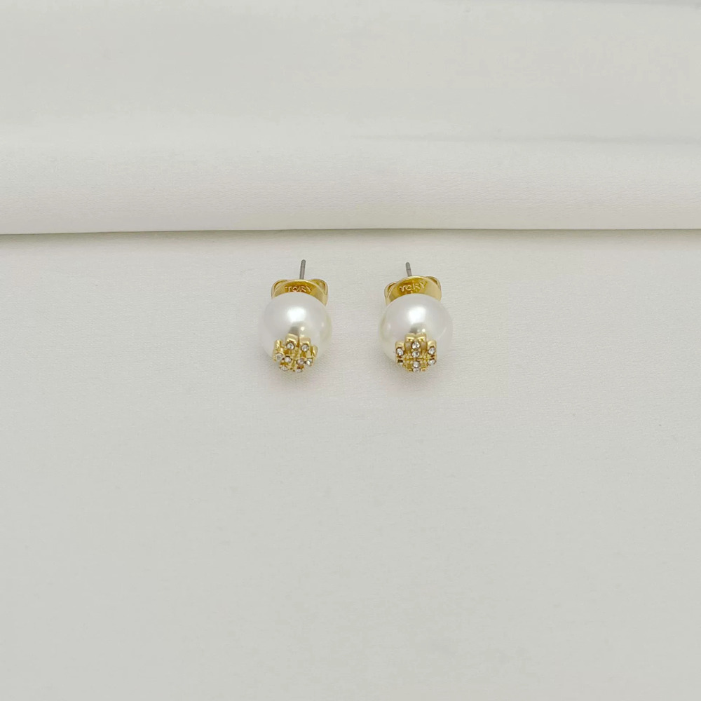 Tory Burch Pearl Stud Round Dainty Earrings